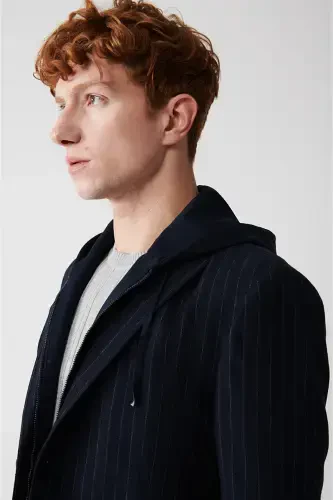 Erkaklar uchun ko'k rangli ko'ylagi, turuvchi yoqa, olib tashlanadigan kaput, Slim Fit, A32y4019 - AVVA (1)