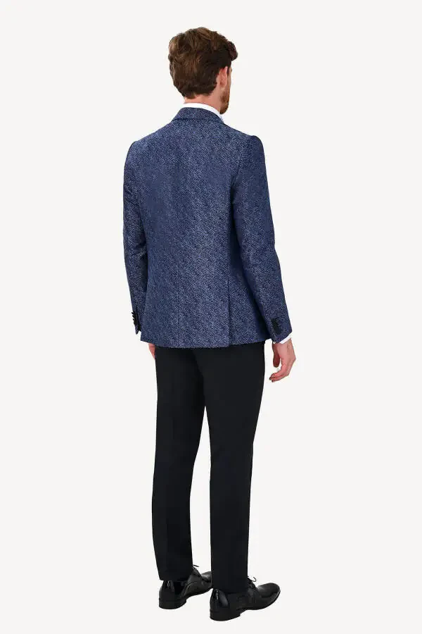 Erkaklar uchun ko'k rangli qaldirg'och yoqasi Slim Fit dam olish kostyumi - 5