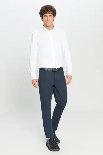 Erkaklar uchun ko'k rangli slim fit tor kesim 5 cho'ntakli paxta kanvasli elastik chino shimi - MODAZONE (1)