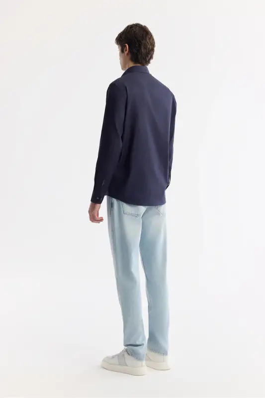 Erkaklar uchun ko'k rangli tugmachali yoqali ko'ylak 100% paxta Oxford oddiy o'lcham B002034 - 6