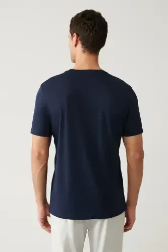 Erkaklar uchun ko'k rangli Ultrasoft futbolka, dumaloq yoqa, oddiy, oddiy o'lchamli modal B001171 - 4