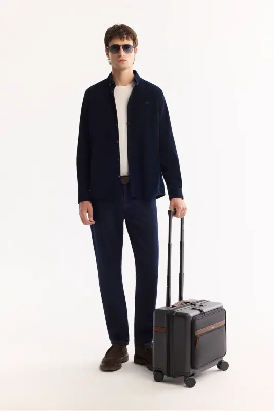 Erkaklar uchun ko'k rangli Unisex ko'ylak tugmali yoqa, chiziqli baxmal, 100% paxta, Regular Fit B002032 - 7