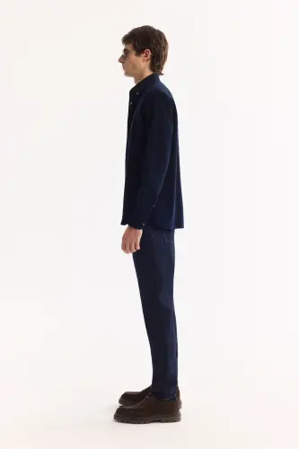 Erkaklar uchun ko'k rangli Unisex ko'ylak tugmali yoqa, chiziqli baxmal, 100% paxta, Regular Fit B002032 - 3