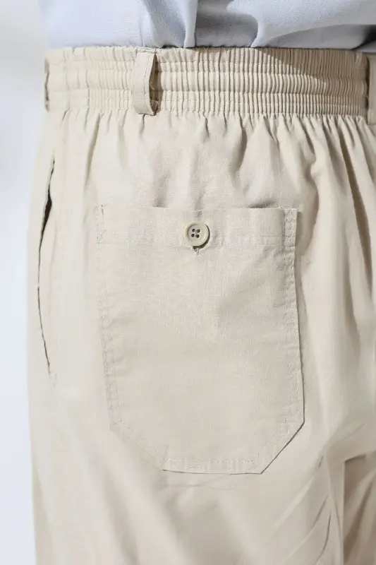 Erkaklar uchun krem rangli keng kesim, bel qismi kauchukli zig'ir Hajj va Umrah shim shalovi - 6