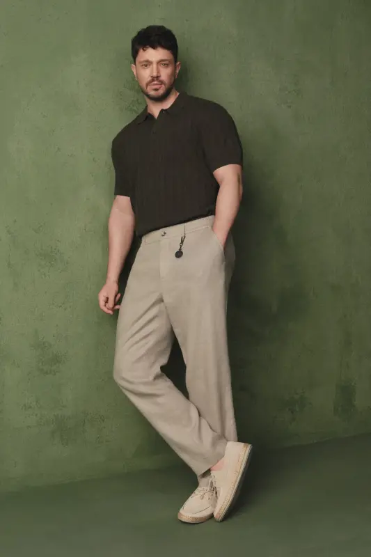 Erkaklar uchun kulrang Issos Relaxed Fit shim, elastik kamar, 100% zig'ir B003032 - AVVA