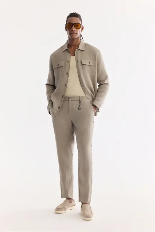 Erkaklar uchun kulrang Issos Relaxed Fit shim, elastik kamar, 100% zig'ir B003032 - 2