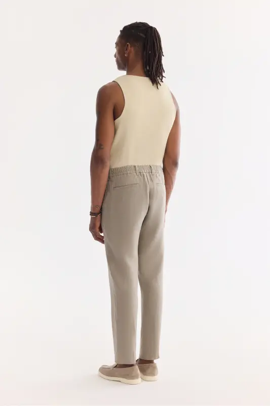 Erkaklar uchun kulrang Issos Relaxed Fit shim, elastik kamar, 100% zig'ir B003032 - 4