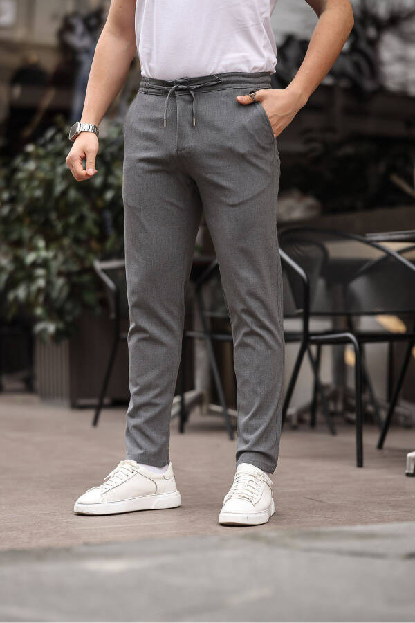 Erkaklar uchun kulrang jogger Slim Fit cho'ziluvchan likralı elastik belbog'li shim - 6