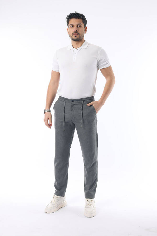 Erkaklar uchun kulrang jogger Slim Fit cho'ziluvchan likralı elastik belbog'li shim - 3