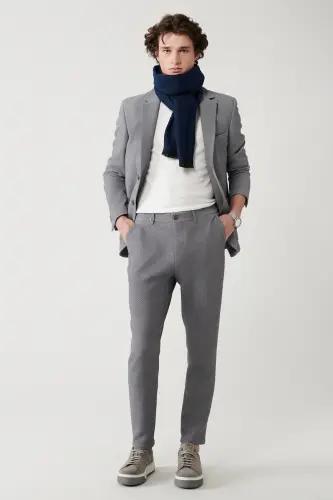 Erkaklar uchun Kulrang Kostyum Shimi Yon Cho'ntakli, 360 Daraja Cho'ziluvchan, Elastik Belbog'li, Paxta Slim Fit A3 - 8