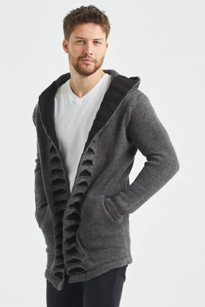 Erkaklar uchun kulrang naqshli poncho triko hırka - Hrk2020r01s - 3