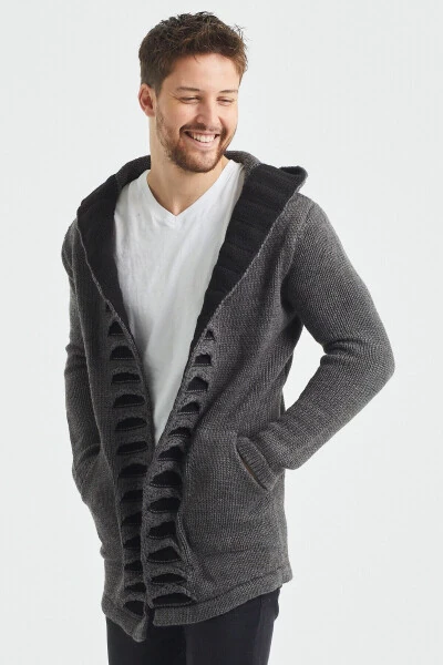 Erkaklar uchun kulrang naqshli poncho triko hırka - Hrk2020r01s - 5