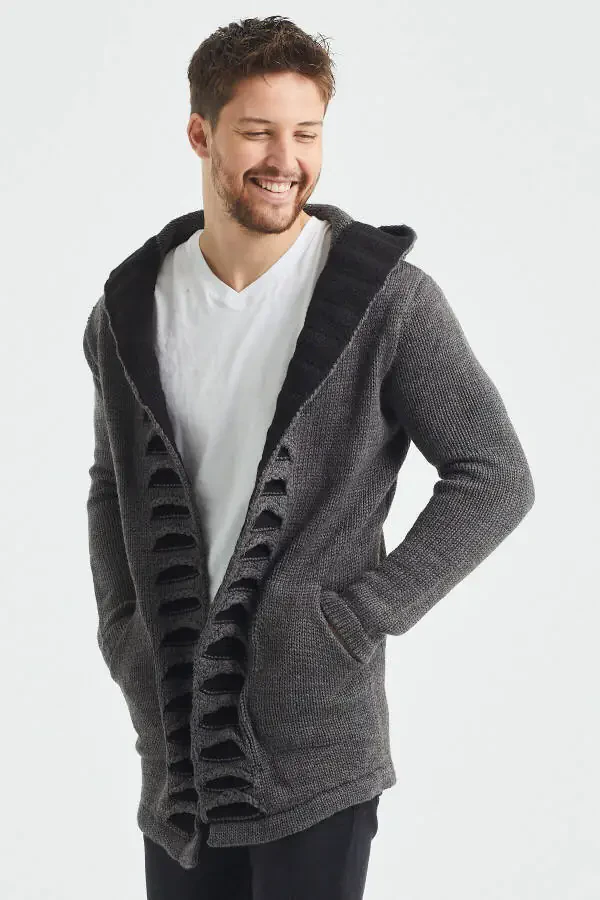 Erkaklar uchun kulrang naqshli poncho triko hırka - Hrk2020r01s - 5