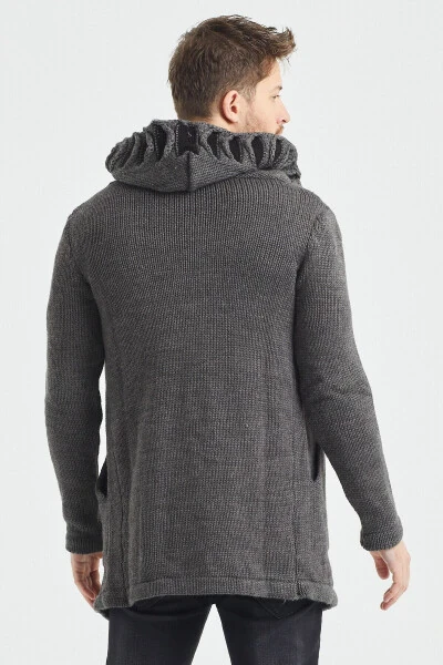 Erkaklar uchun kulrang naqshli poncho triko hırka - Hrk2020r01s - 6