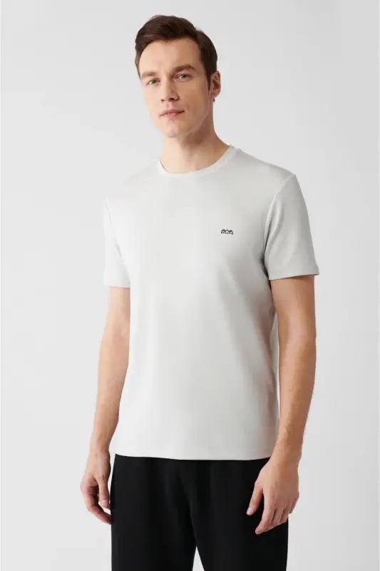 Erkaklar uchun kulrang T-shirt, bisiklet yoqasi, orqa va ko'krak qismida logotipli, regular fit B001040 - 1