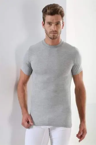Erkaklar uchun kulrang T-Shirt, yumaloq yoqa, qisqa yengli, 3 dona paket, 100% paxta - 3