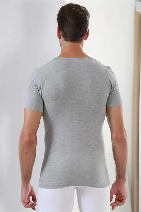 Erkaklar uchun kulrang T-Shirt, yumaloq yoqa, qisqa yengli, 3 dona paket, 100% paxta - 5