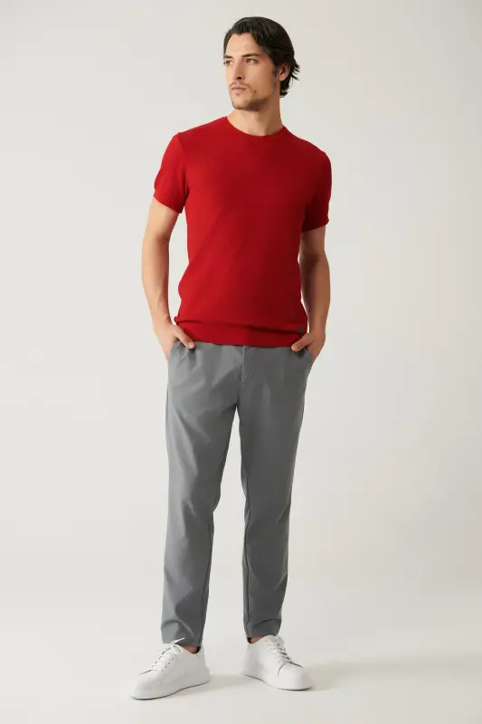 Erkaklar uchun kulrang Zeugma Slim Fit shim, elastik kamarli, 360 daraja cho'ziluvchan texnik mato A41y3077 - AVVA