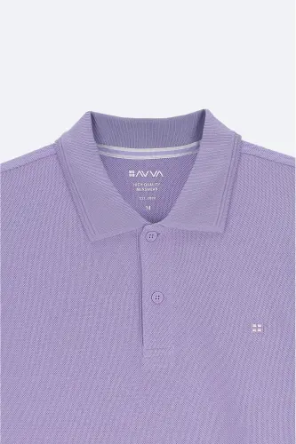 Erkaklar uchun lilac rangli 100% paxtadan tikilgan tez quriydigan oddiy o'lchamli burishmaydigan polo yoqali futbolka B001032 - 9