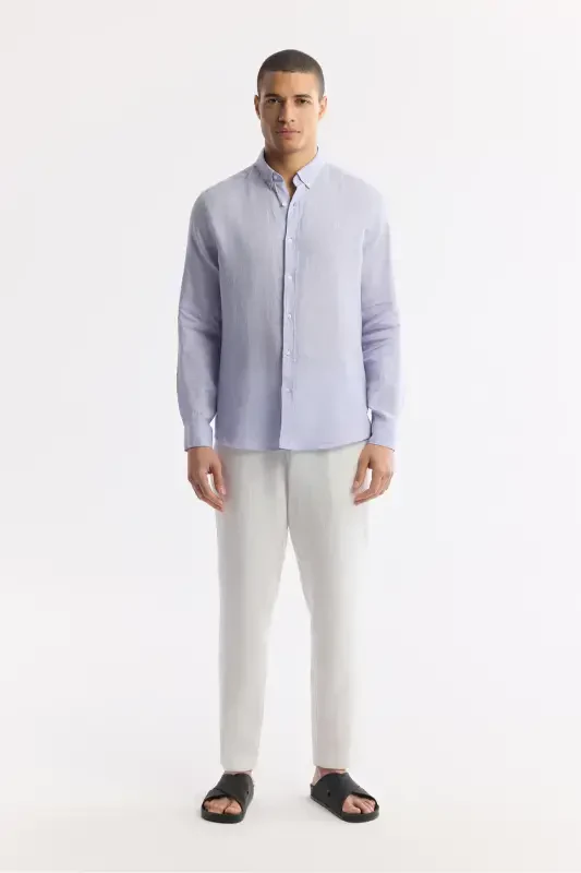 Erkaklar uchun lilac rangli ko'ylak 100% zig'ir tugmali yoqa Comfort Fit B002191 - 7