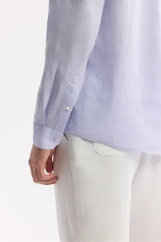 Erkaklar uchun lilac rangli ko'ylak 100% zig'ir tugmali yoqa Comfort Fit B002191 - 5