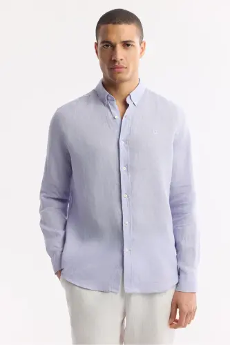 Erkaklar uchun lilac rangli ko'ylak 100% zig'ir tugmali yoqa Comfort Fit B002191 - 6