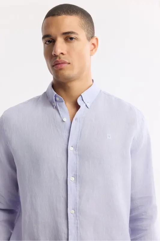 Erkaklar uchun lilac rangli ko'ylak 100% zig'ir tugmali yoqa Comfort Fit B002191 - 2