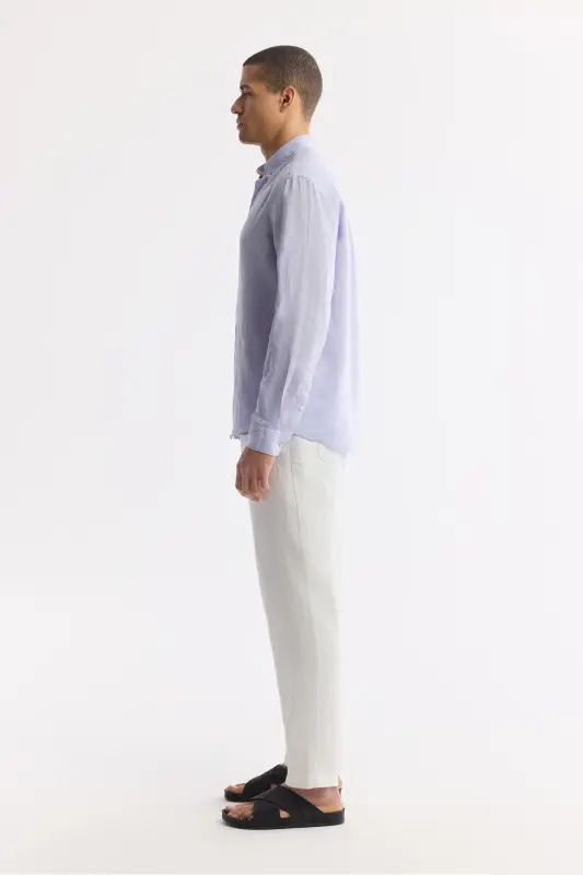 Erkaklar uchun lilac rangli ko'ylak 100% zig'ir tugmali yoqa Comfort Fit B002191 - 3
