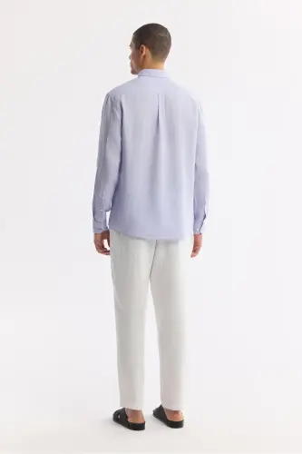 Erkaklar uchun lilac rangli ko'ylak 100% zig'ir tugmali yoqa Comfort Fit B002191 - 4