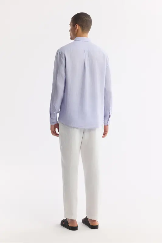 Erkaklar uchun lilac rangli ko'ylak 100% zig'ir tugmali yoqa Comfort Fit B002191 - 4