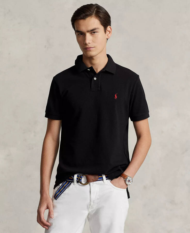 Erkaklar uchun Maxsus Slim Fit Mesh Polo Ko'ylagi Qora - 1