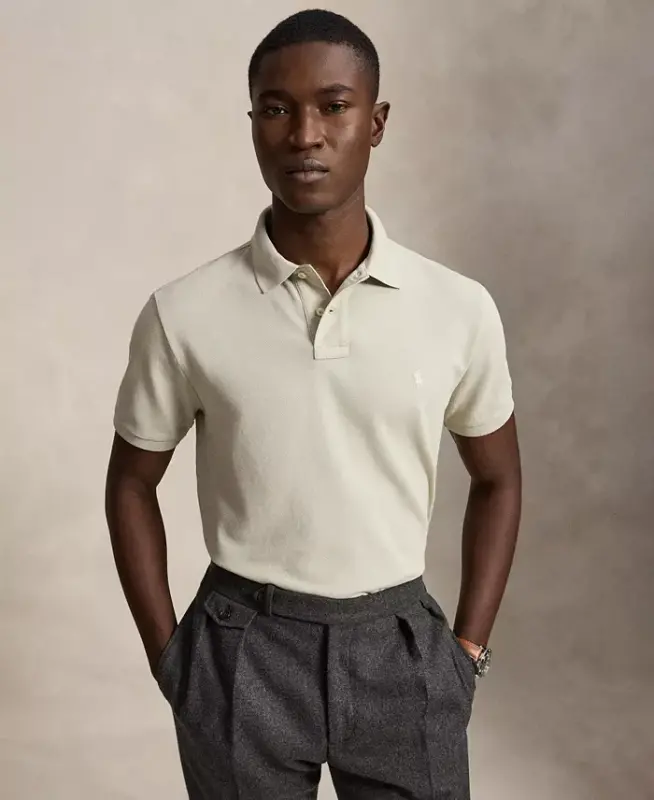 Men's Custom Slim-Fit Mesh Polo Shirt - Classic Stone/C8125 - 1