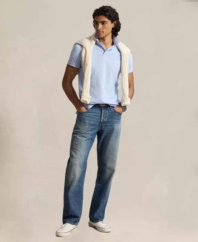 Erkaklar uchun maxsus torli torli polo ko'ylak - Pebble Blue - 2