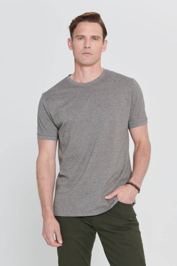 Erkaklar uchun melanj slim fit tor kesimli bisiklet yoqa paxta pike futbolkasi - 1