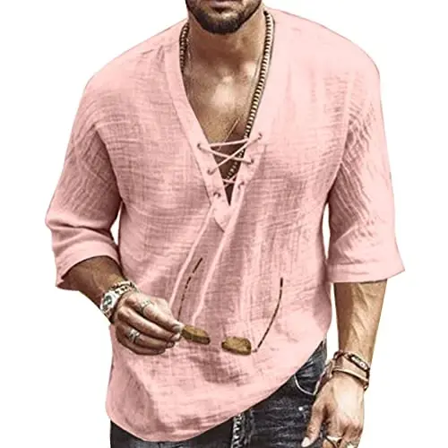 Erkaklar uchun moda ko'ylagi qisqa yengli plyaj V-bo'yinli bog'ichli bosma yoga afrika yozgi ustki kiyim - 2
