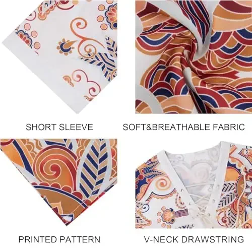 Erkaklar uchun moda ko'ylak kalta yengli plyaj V-bo'yinli bog'ichli bosma yoga afrika yozgi top - 2