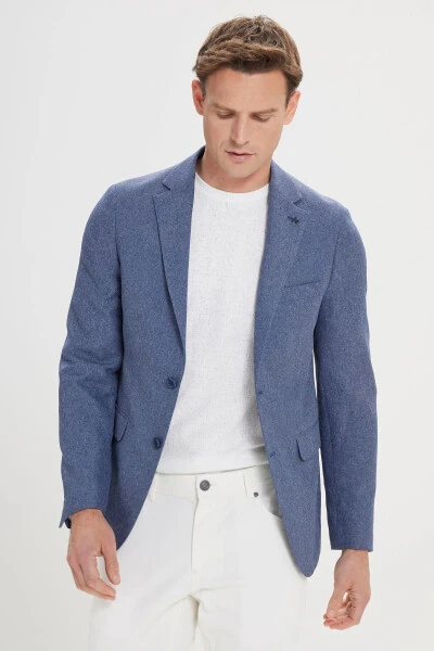 Erkaklar uchun Moviy Slim Fit tor kesimli Mono yengli naqshli blazer ko'ylagi - 3