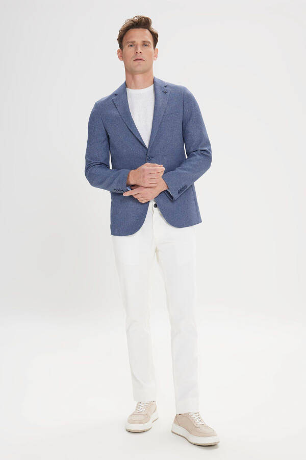 Erkaklar uchun Moviy Slim Fit tor kesimli Mono yengli naqshli blazer ko'ylagi - 9