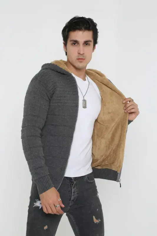 Erkaklar uchun mo'ynali ichki qavatli kaputli sport ko'ylagi - 2