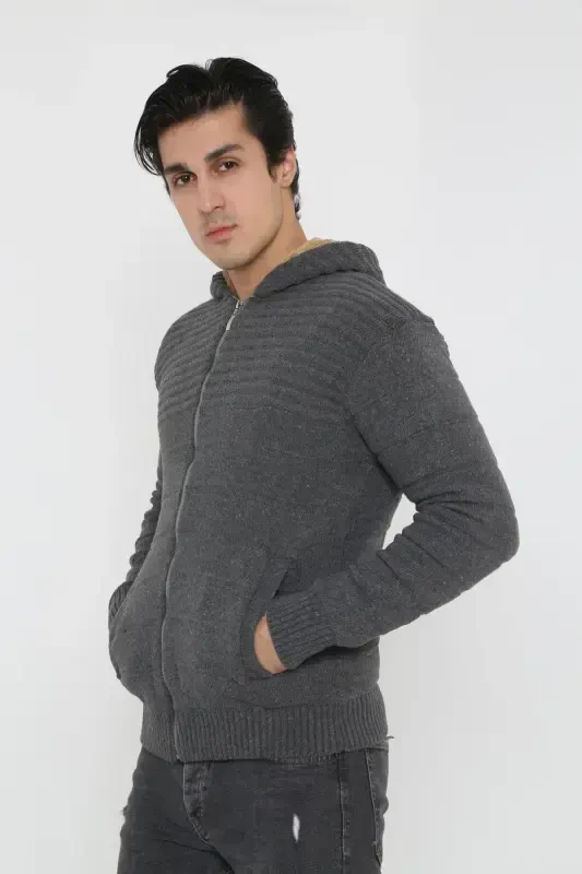 Erkaklar uchun mo'ynali ichki qavatli kaputli sport ko'ylagi - 3