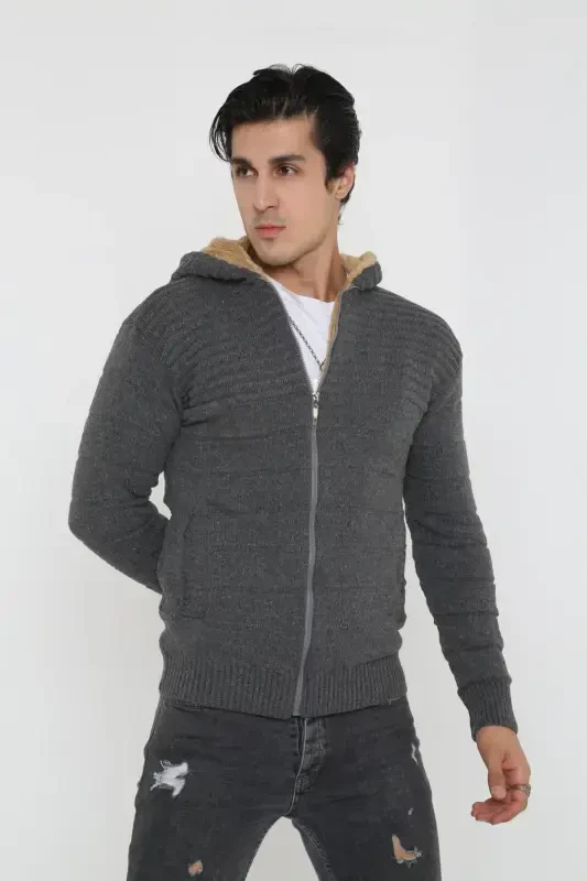 Erkaklar uchun mo'ynali ichki qavatli kaputli sport ko'ylagi - 4