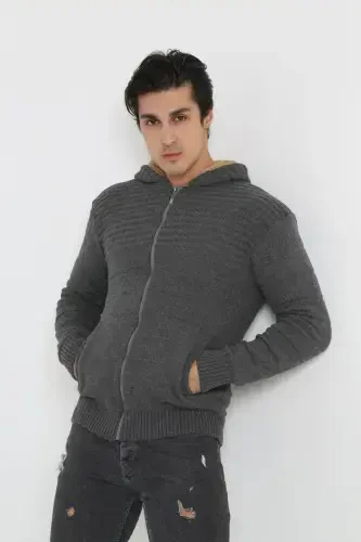 Erkaklar uchun mo'ynali ichki qavatli kaputli sport ko'ylagi - 5