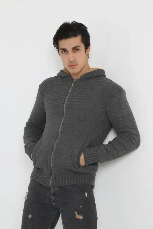 Erkaklar uchun mo'ynali ichki qavatli kaputli sport ko'ylagi - 5