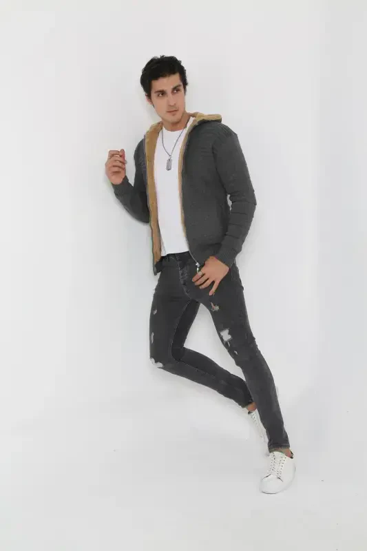 Erkaklar uchun mo'ynali ichki qavatli kaputli sport ko'ylagi - 8