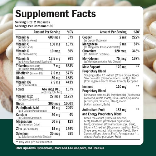 Erkaklar uchun Multivitamin - Kundalik Erkak Multivitaminlari va Multimineral Qo'shimchasi Energiya, Diqqat va Ish Faolligi Uchun. Erkak Vitaminlari A, C, D, E va B12, Sink, Kaltsiy, Magniy va boshqalar. Multi Vitamin Kapsulalari - 4