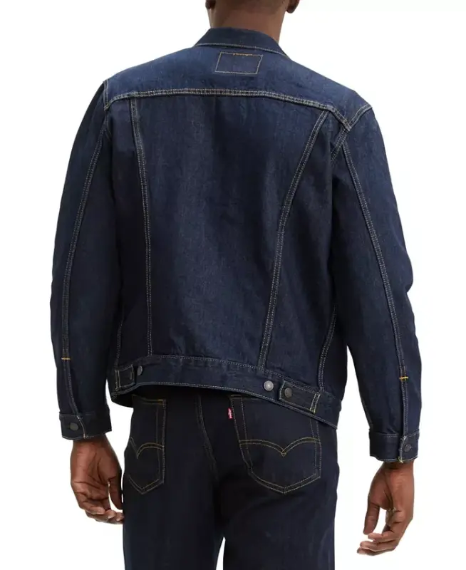 Erkaklar uchun muntazam o'lchamli cho'zilmaydigan jinsi Trucker kurtka-yirtilgan - 2