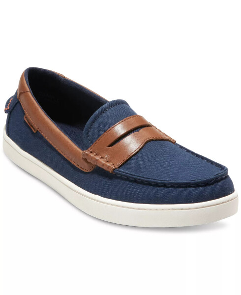 Erkaklar uchun Nantucket Slip-On Penny Loaferlari Navy Blazer Kanvas/ch British Tan/fil suyagi - 1