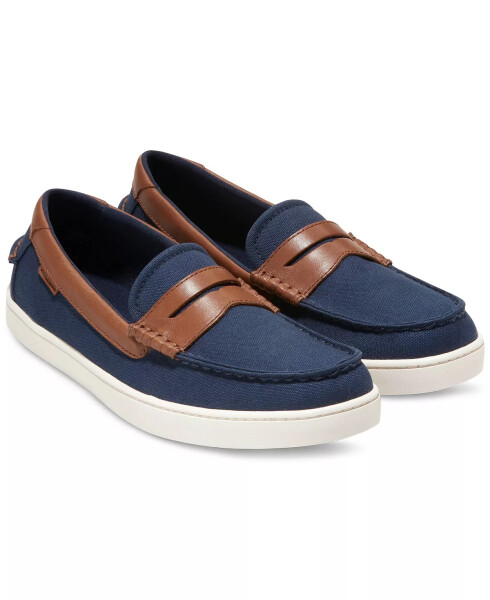 Erkaklar uchun Nantucket Slip-On Penny Loaferlari Navy Blazer Kanvas/ch British Tan/fil suyagi - 4