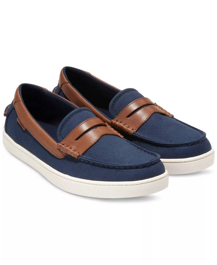 Erkaklar uchun Nantucket Slip-On Penny Loaferlari Navy Blazer Kanvas/ch British Tan/fil suyagi - 4