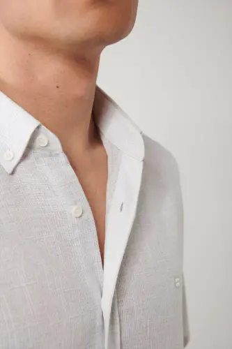 Erkaklar uchun och kulrang tugmali yaxasi paxta to'qimalari bilan jihozlangan oddiy o'lchamli ko'ylak A41y2130 - 5